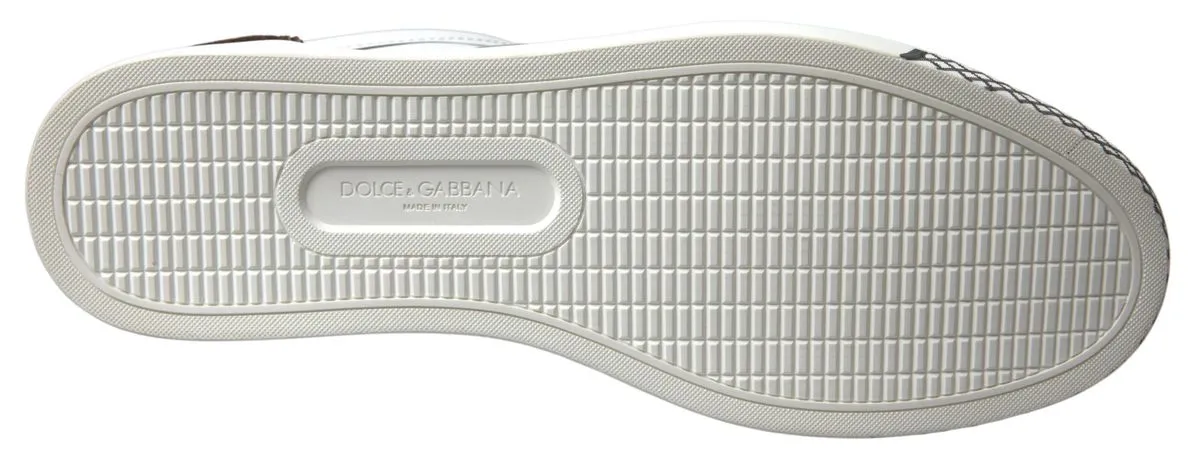 Dolce & Gabbana White Leather Brown LOVE Casual Sneakers