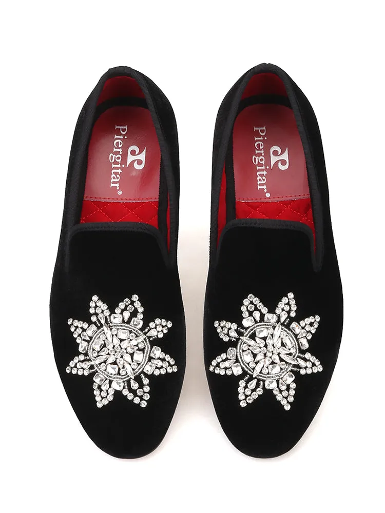 European and American style imported velvet men's velvet slippers handmade rhinestone banquet party style formal loafers large size