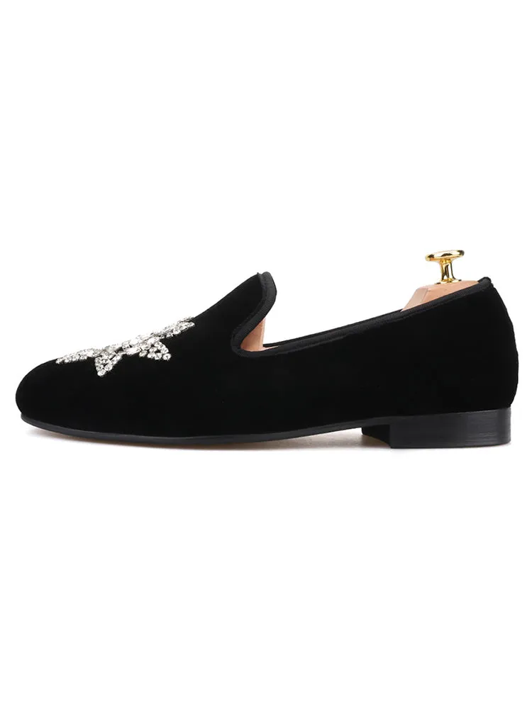 European and American style imported velvet men's velvet slippers handmade rhinestone banquet party style formal loafers large size