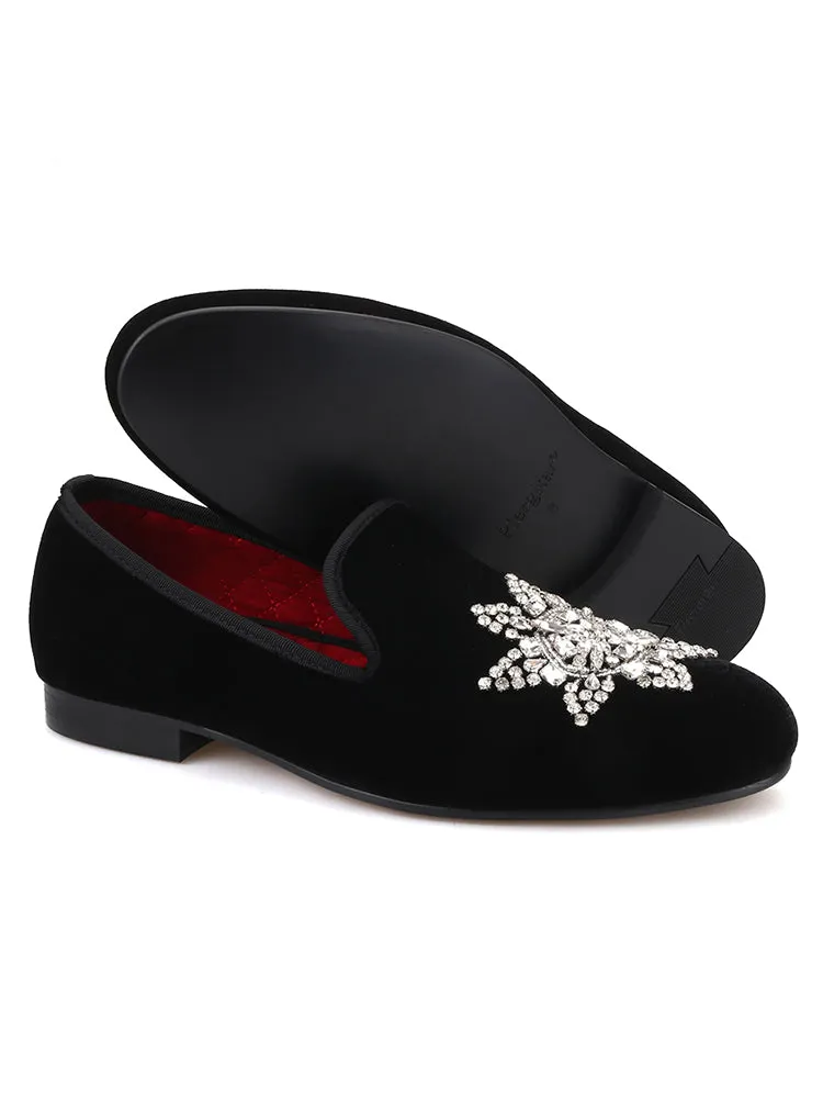 European and American style imported velvet men's velvet slippers handmade rhinestone banquet party style formal loafers large size