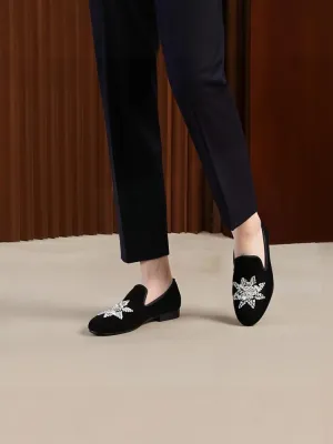 European and American style imported velvet men's velvet slippers handmade rhinestone banquet party style formal loafers large size