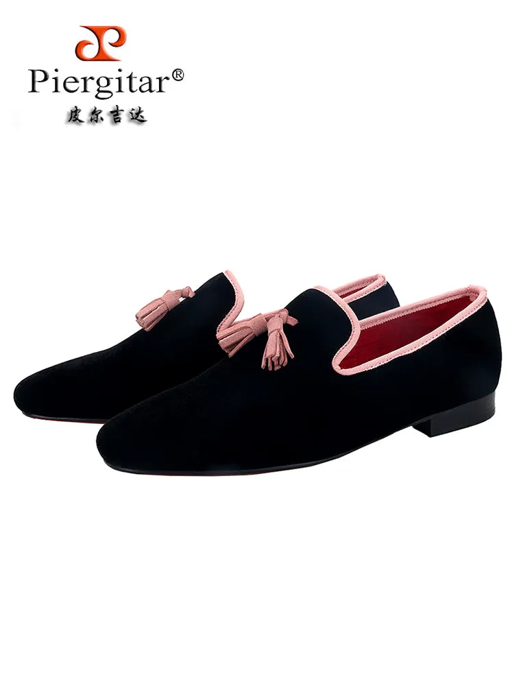 Exported to European and American wedding parties, black velvet loafers, nubuck leather tassel loafers, slip-on moccasin shoes for men