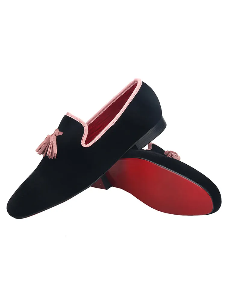 Exported to European and American wedding parties, black velvet loafers, nubuck leather tassel loafers, slip-on moccasin shoes for men