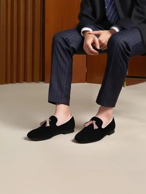 Exported to European and American wedding parties, black velvet loafers, nubuck leather tassel loafers, slip-on moccasin shoes for men