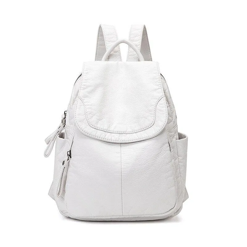 Fashion Casual Large Capacity Ladies' Washed Soft Leather Backpack For Outdoor