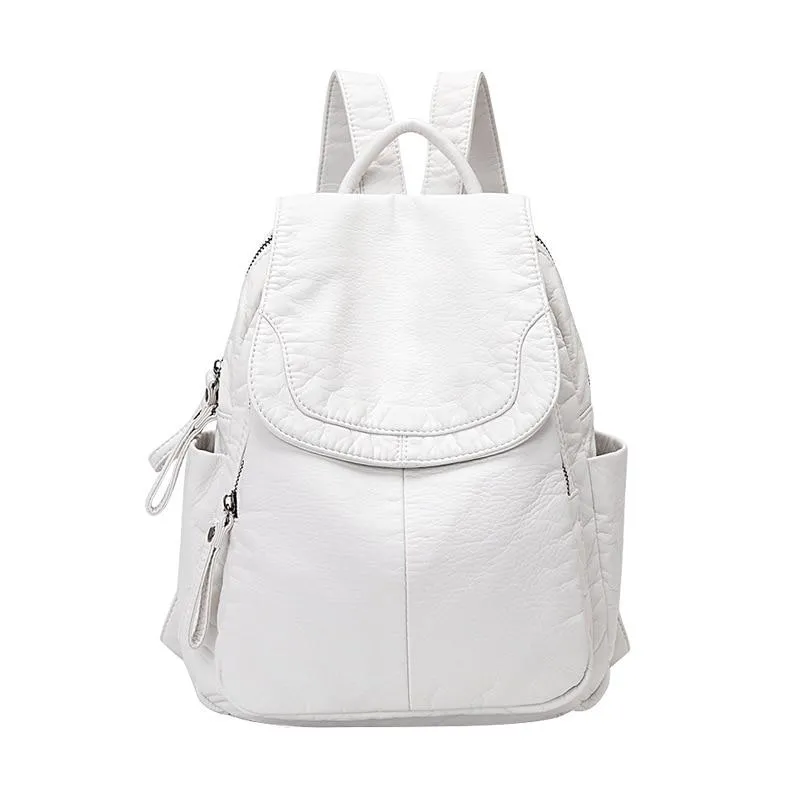 Fashion Casual Large Capacity Ladies' Washed Soft Leather Backpack For Outdoor