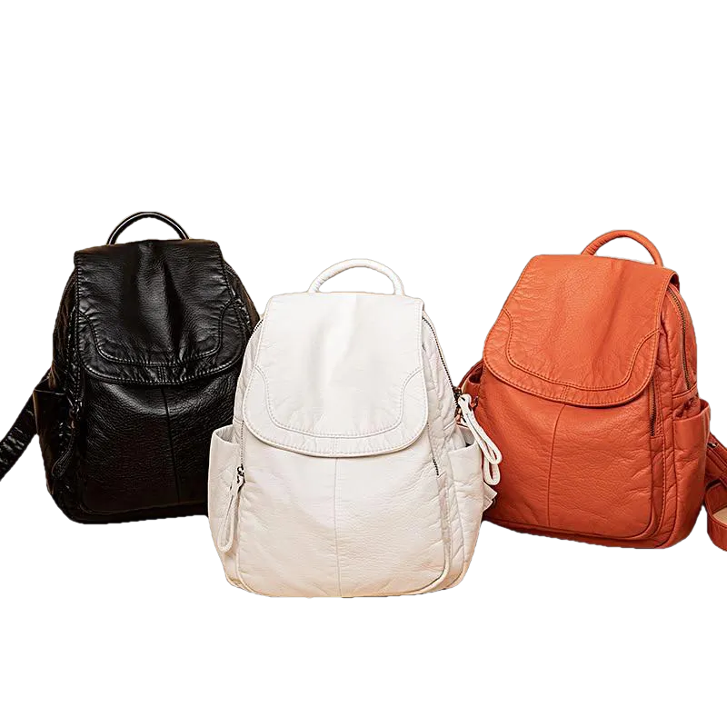 Fashion Casual Large Capacity Ladies' Washed Soft Leather Backpack For Outdoor