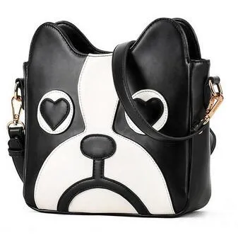 Fashion new handbags High quality PU leather Women bag Black and white hit color Sweet girl printing Dog Shoulder Female bag