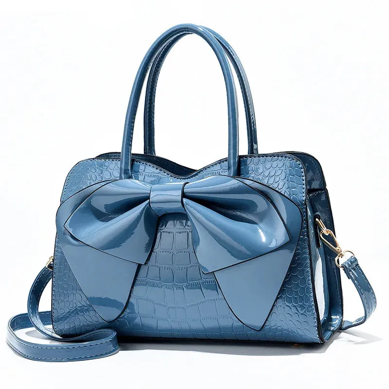Fashion Solid Color New Bright Leather Crocodile Pattern Handbag