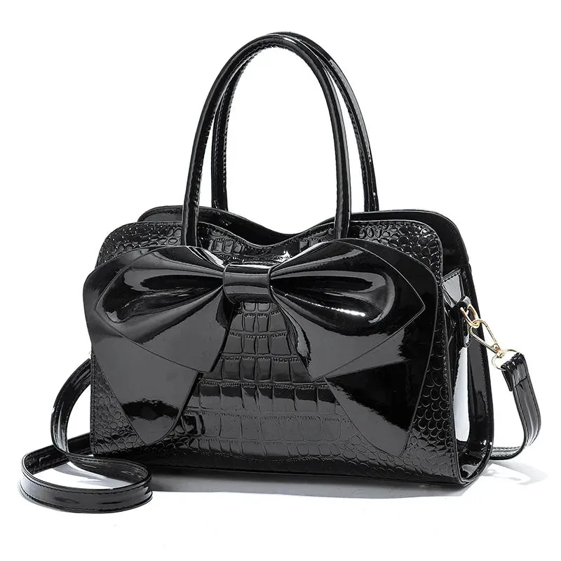 Fashion Solid Color New Bright Leather Crocodile Pattern Handbag