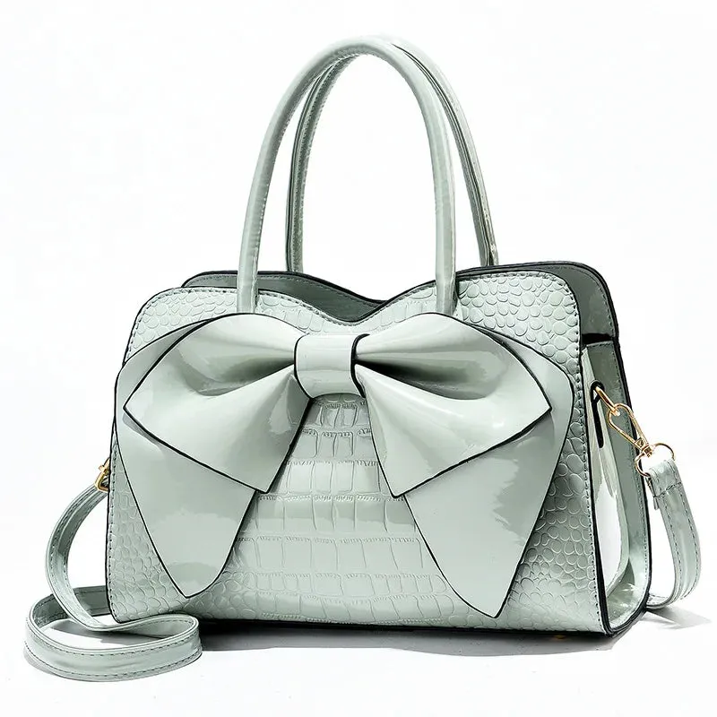 Fashion Solid Color New Bright Leather Crocodile Pattern Handbag