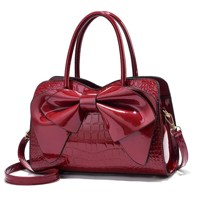 Fashion Solid Color New Bright Leather Crocodile Pattern Handbag