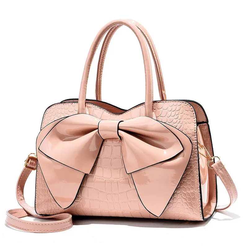 Fashion Solid Color New Bright Leather Crocodile Pattern Handbag