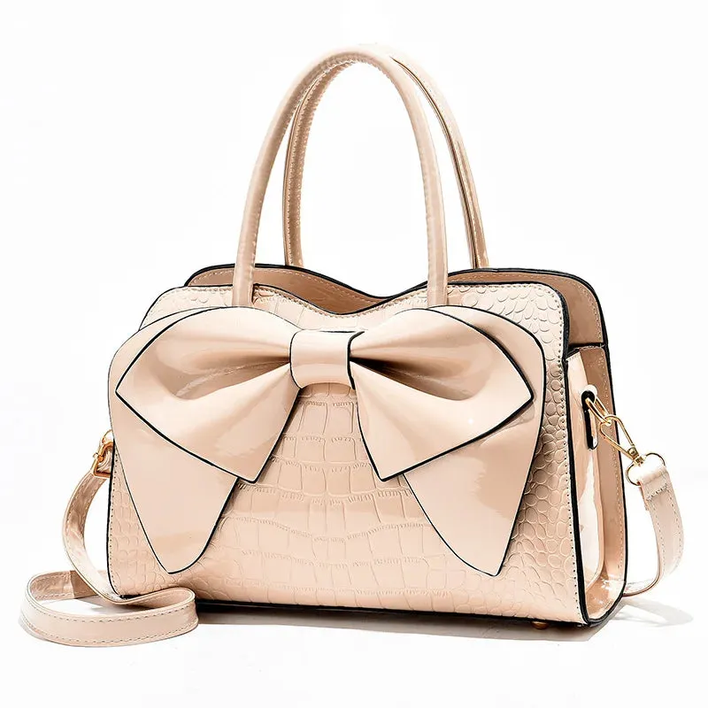 Fashion Solid Color New Bright Leather Crocodile Pattern Handbag