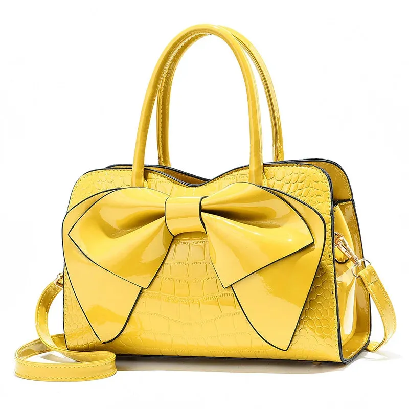 Fashion Solid Color New Bright Leather Crocodile Pattern Handbag