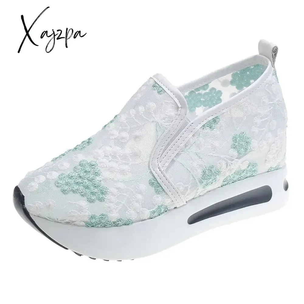 Female Wedge Shoes Sequin Mesh Breathable Shoes Women White Gold Platform Sneakers Women Height Increasing Wedges Shoes Casual
