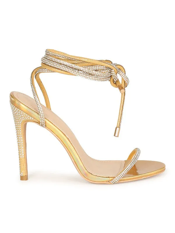 Gold Womens Stiletto Heel Sandals