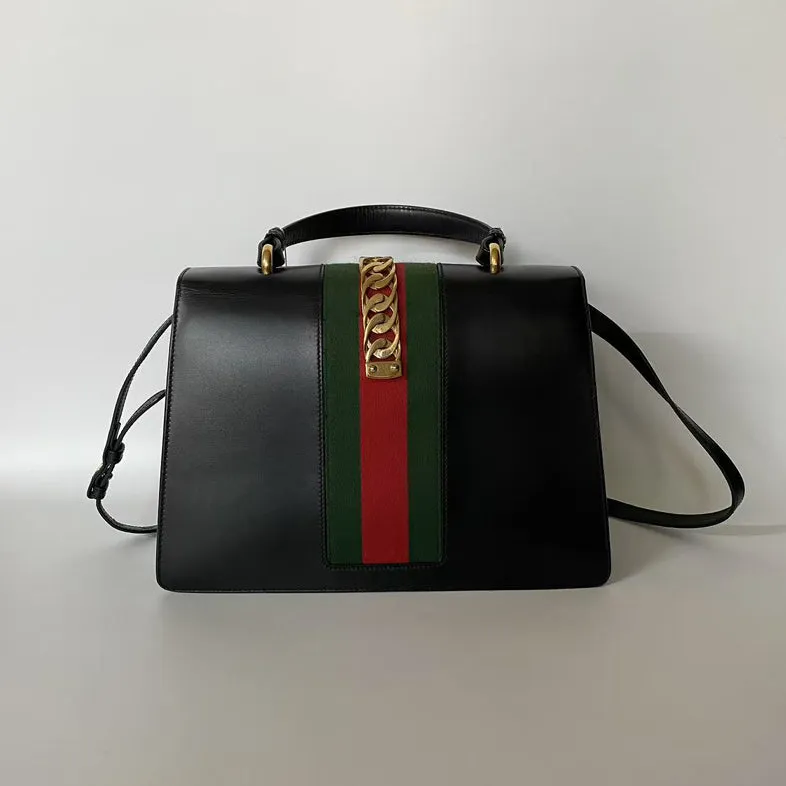 Gucci Black Leather Two Ways Shoulder Bag