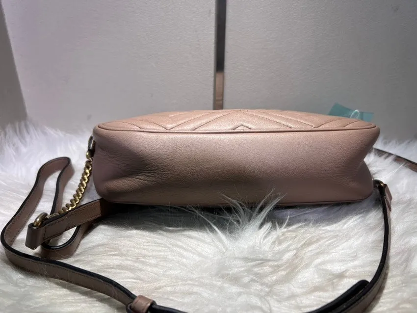Gucci GG Marmont Camaro Camera Bag Beige Leather Crossbody