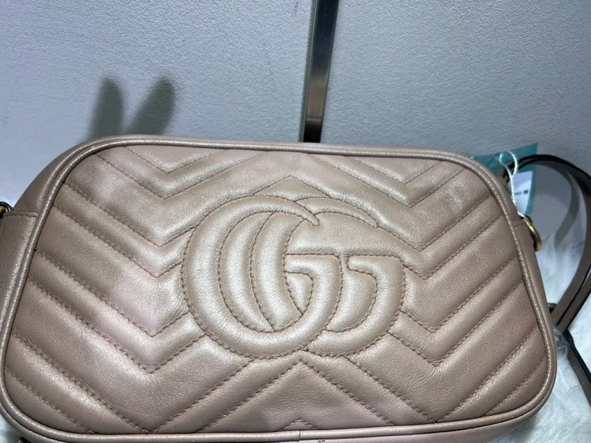 Gucci GG Marmont Camaro Camera Bag Beige Leather Crossbody