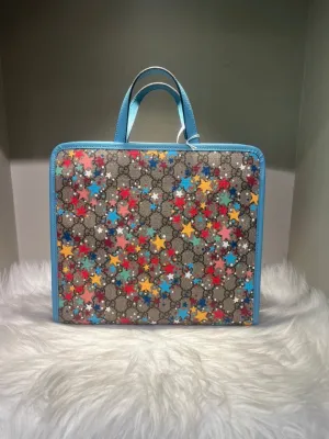 Gucci GG Supreme Star Print Blue Handle Bag
