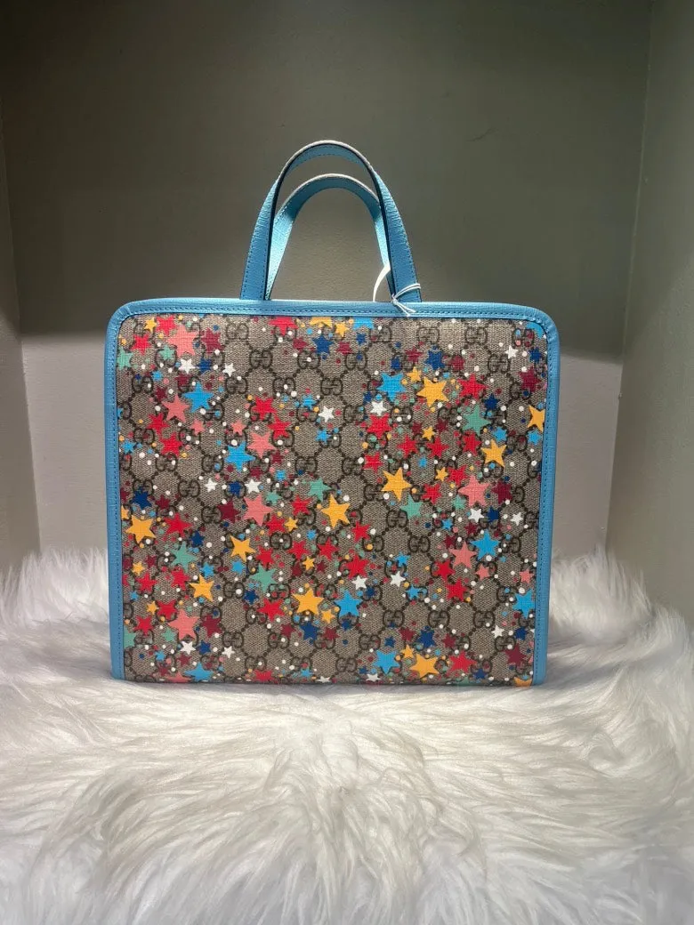 Gucci GG Supreme Star Print Blue Handle Bag