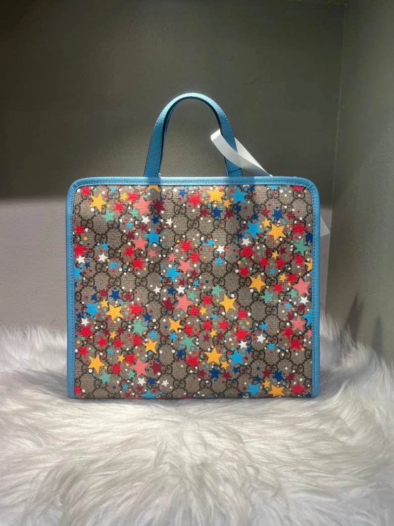 Gucci GG Supreme Star Print Blue Handle Bag