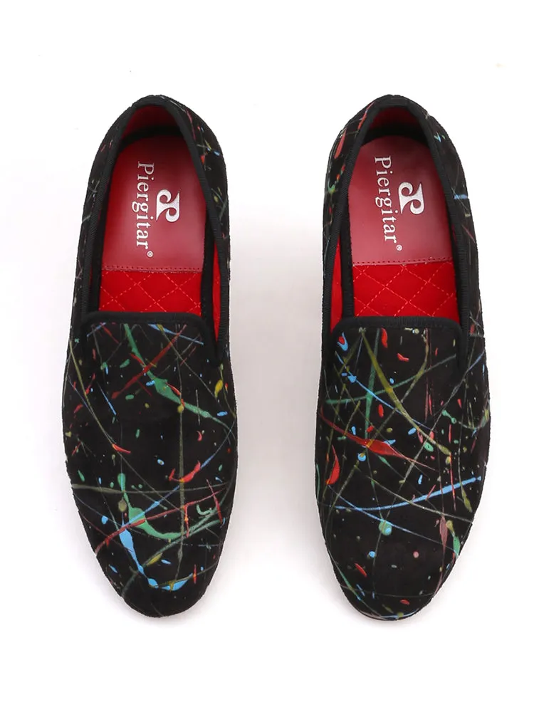 Hand-painted graffiti oil painting men's velvet shoes old Beijing retro shoes European and American style fashion painted loafers smoking shoes