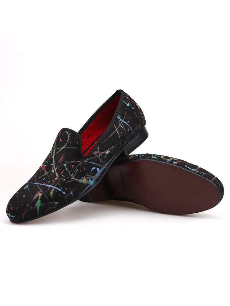Hand-painted graffiti oil painting men's velvet shoes old Beijing retro shoes European and American style fashion painted loafers smoking shoes