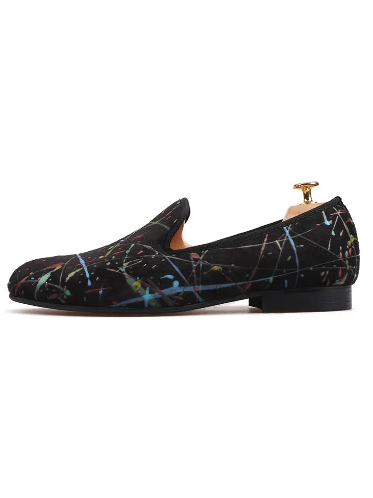 Hand-painted graffiti oil painting men's velvet shoes old Beijing retro shoes European and American style fashion painted loafers smoking shoes