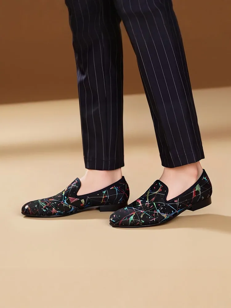 Hand-painted graffiti oil painting men's velvet shoes old Beijing retro shoes European and American style fashion painted loafers smoking shoes