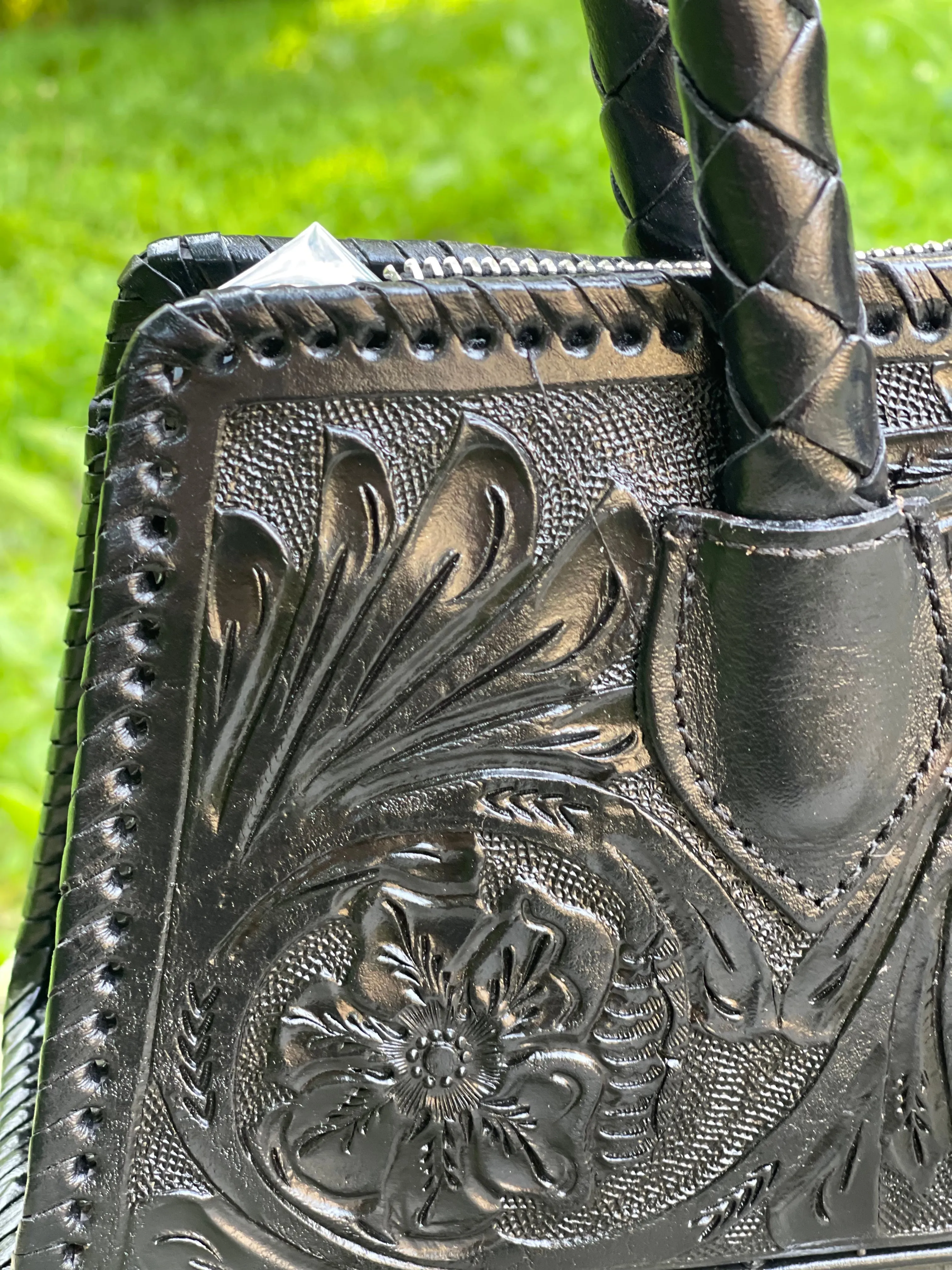 Hand Tooled leather Small Satchel "LARGA" by ALLE