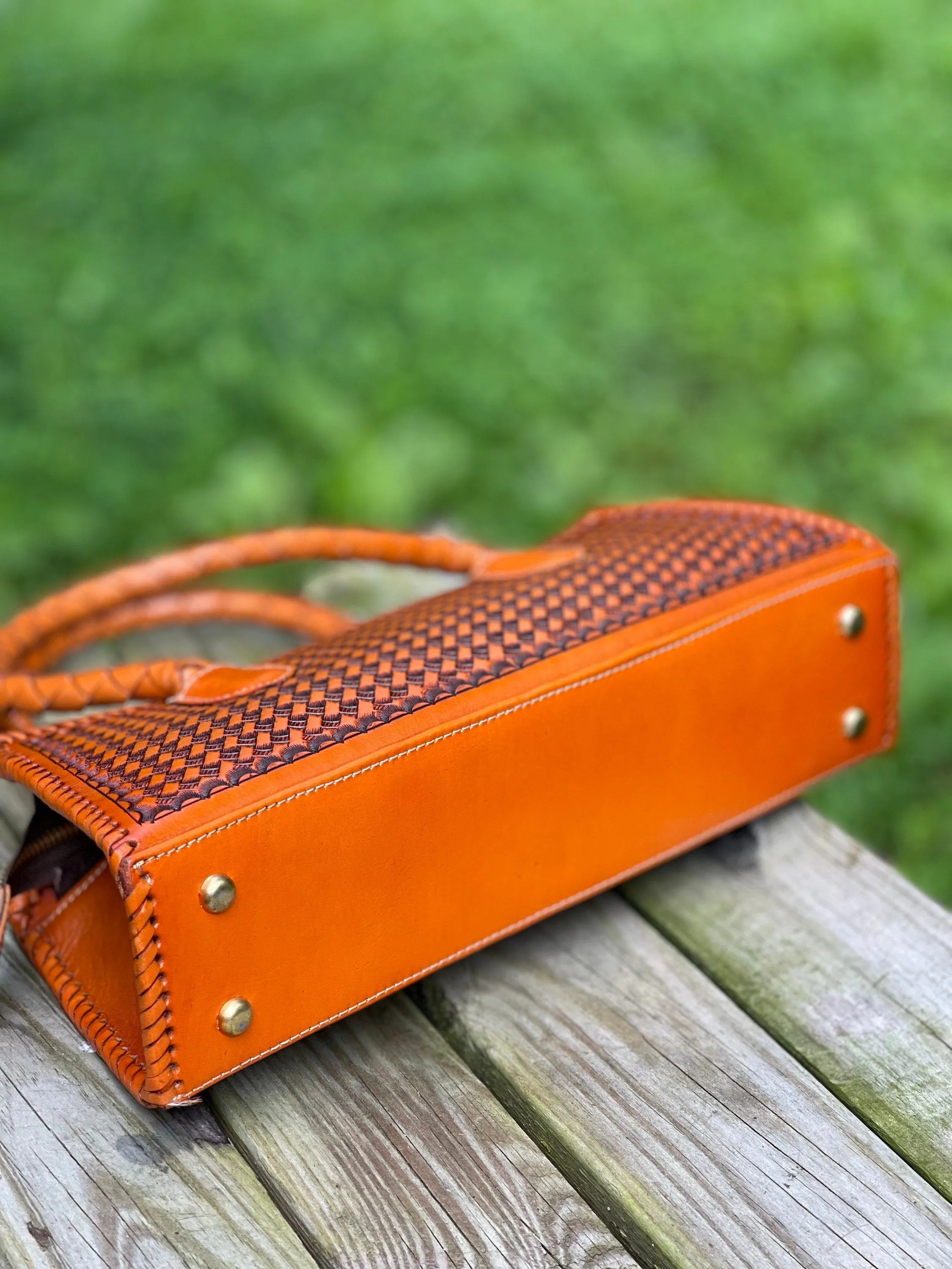 Hand Tooled leather Small Satchel "LARGA" by ALLE