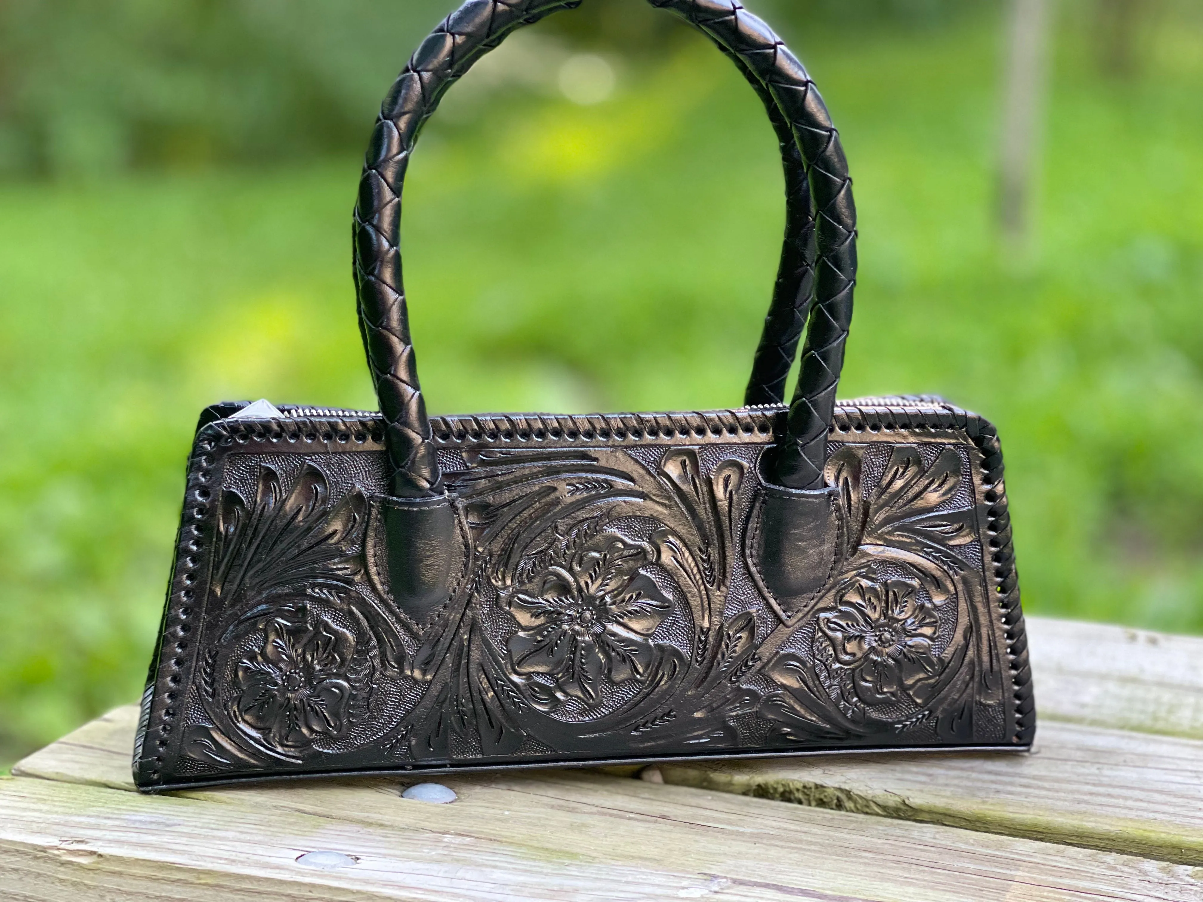 Hand Tooled leather Small Satchel "LARGA" by ALLE