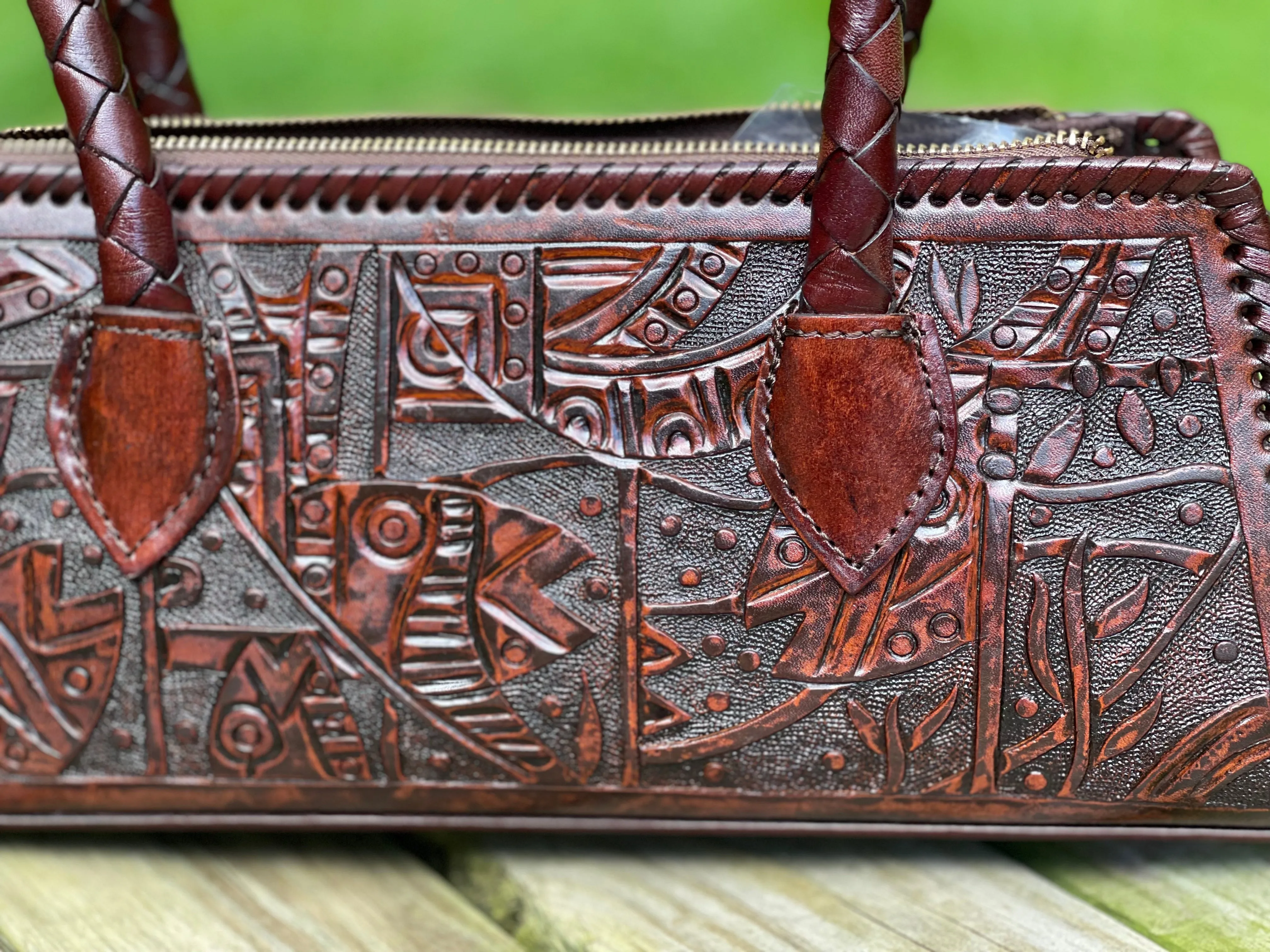 Hand Tooled leather Small Satchel "LARGA" by ALLE