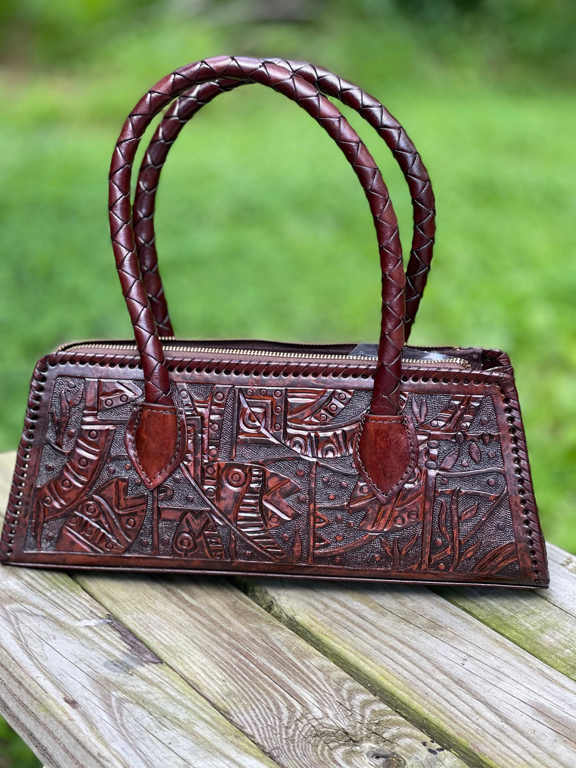 Hand Tooled leather Small Satchel "LARGA" by ALLE