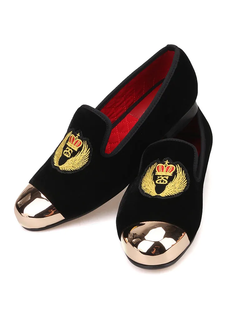 Handmade embroidered metal buckle men's velvet loafers gentleman's formal shoes catwalk slip-on shoes