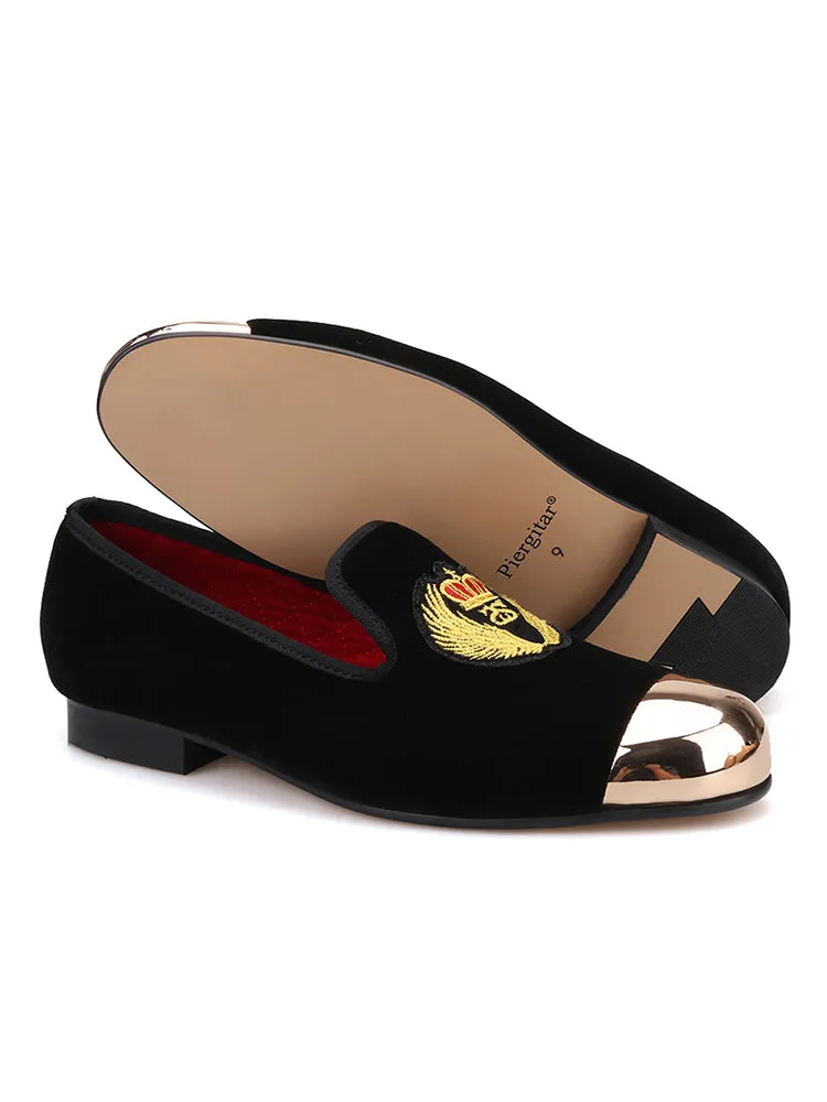 Handmade embroidered metal buckle men's velvet loafers gentleman's formal shoes catwalk slip-on shoes
