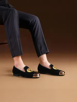Handmade embroidered metal buckle men's velvet loafers gentleman's formal shoes catwalk slip-on shoes