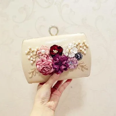 High quality luxury handmade flowers evening bags brand dinner clutch purse with chain flower banquet bags