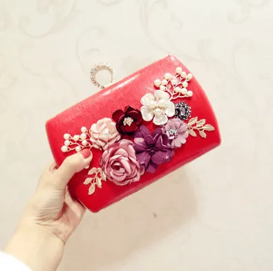 High quality luxury handmade flowers evening bags brand dinner clutch purse with chain flower banquet bags