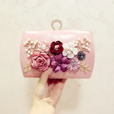 High quality luxury handmade flowers evening bags brand dinner clutch purse with chain flower banquet bags