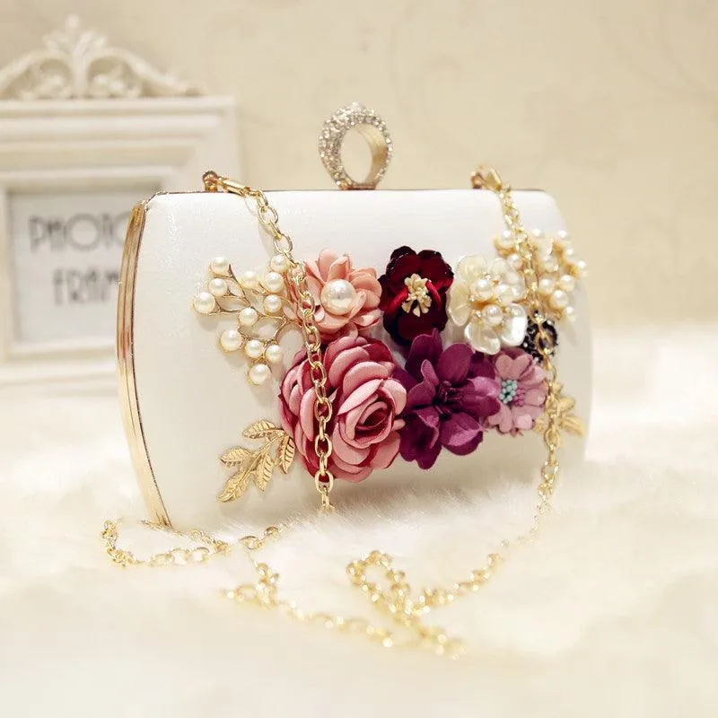 High quality luxury handmade flowers evening bags brand dinner clutch purse with chain flower banquet bags