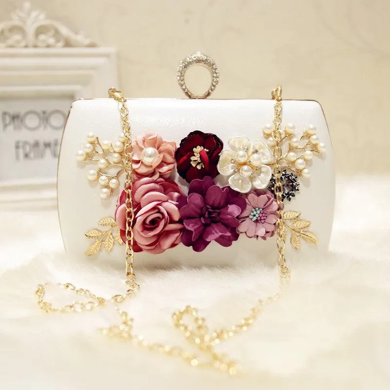 High quality luxury handmade flowers evening bags brand dinner clutch purse with chain flower banquet bags