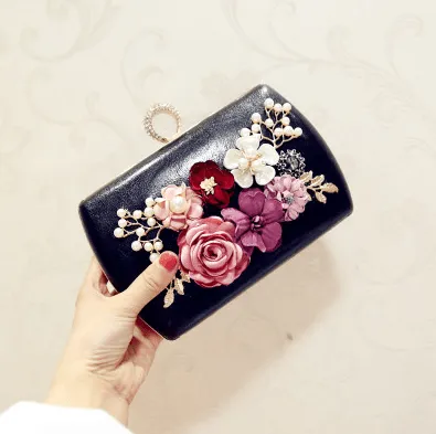 High quality luxury handmade flowers evening bags brand dinner clutch purse with chain flower banquet bags