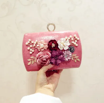 High quality luxury handmade flowers evening bags brand dinner clutch purse with chain flower banquet bags