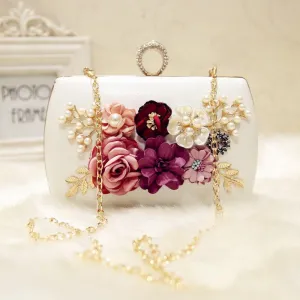 High quality luxury handmade flowers evening bags brand dinner clutch purse with chain flower banquet bags