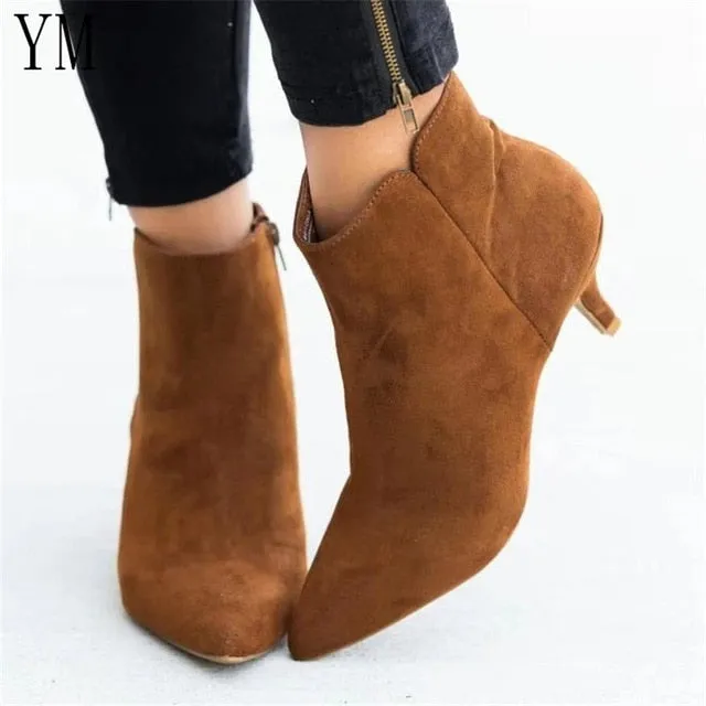 Hot Women's Ankle Boots Snake Leopard Pointed Toe Ladies Chunky Thin High heel Side zipper Female Shoes Woman Footwear Plus35-43