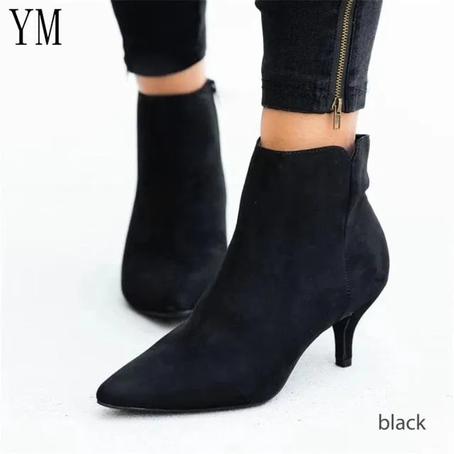 Hot Women's Ankle Boots Snake Leopard Pointed Toe Ladies Chunky Thin High heel Side zipper Female Shoes Woman Footwear Plus35-43