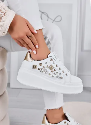 KELLY - White sneakers with wedge and gold jewel applications